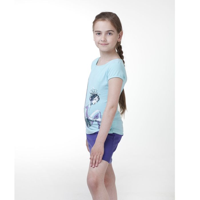 Комплект для девочек (футболка + юбка), рост 122-128 см, возраст 7 лет, цвет нежно-голубой