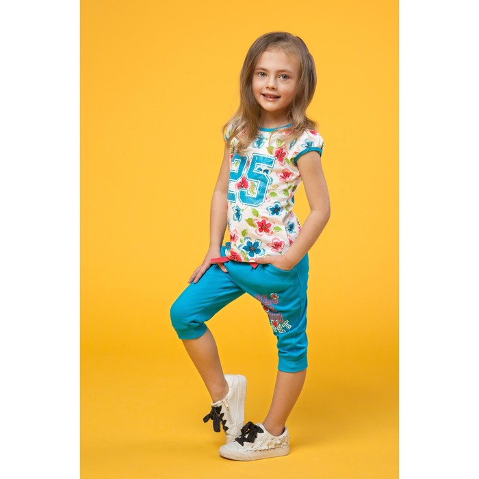 Комплект для девочек (футболка + бриджи), рост 86-92 см, возраст 1 год, цвет бирюзовый