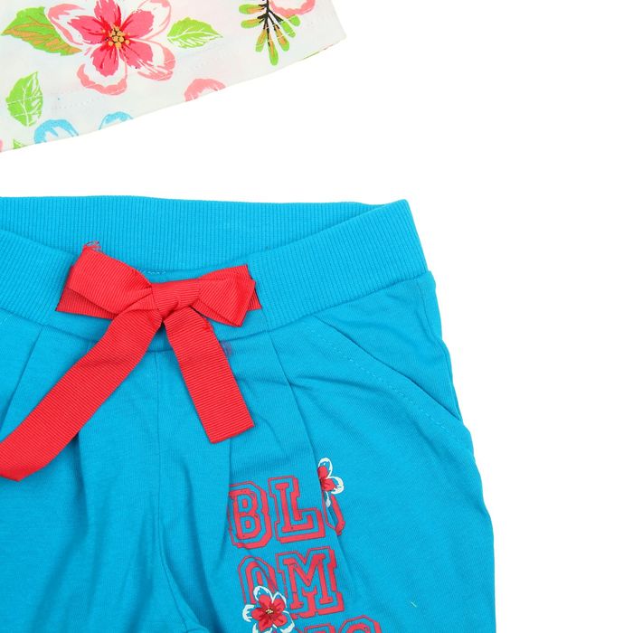 Комплект для девочек (футболка + бриджи), рост 86-92 см, возраст 1 год, цвет бирюзовый
