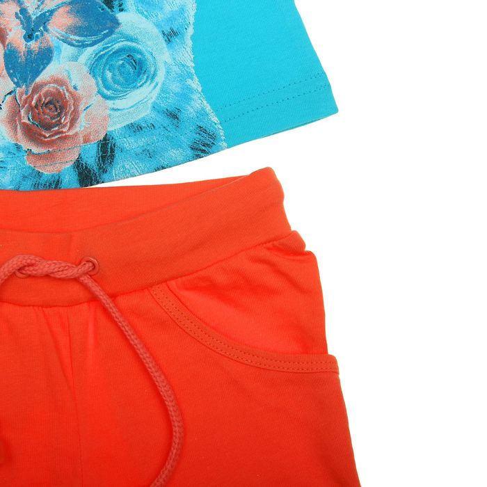 Комплект для девочек (футболка + шорты), рост 86-92 см, возраст 1 год, цвет бирюзовый