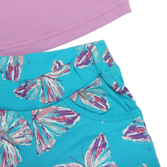 Комплект для девочек (футболка + шорты), рост 86-92 см, возраст 1 год, цвет бирюзовый