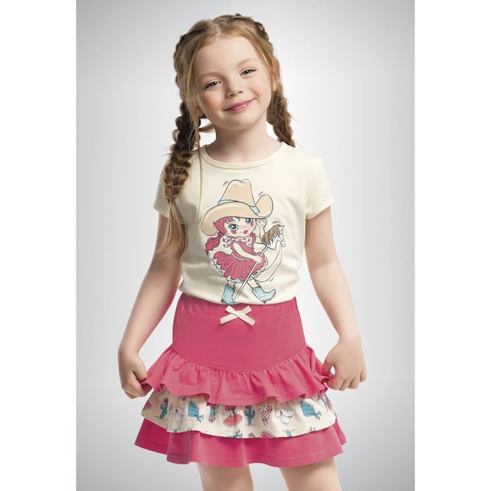 Комплект для девочек (футболка + юбка), рост 86-92 см, возраст 1 год, цвет кремовый