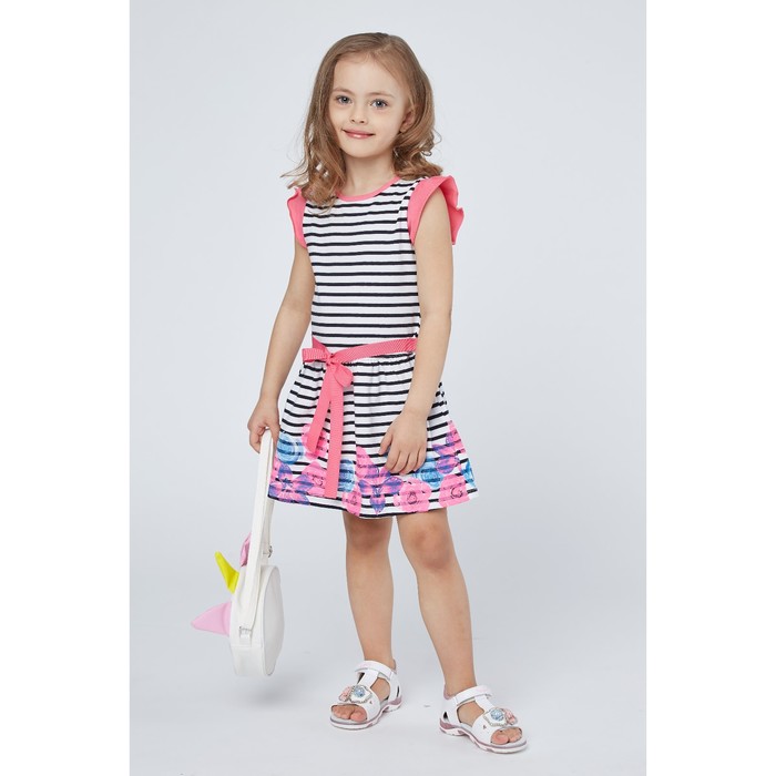 Платье для девочек, рост 110-116 см, возраст 5 лет, цвет белый в чёрную полоску