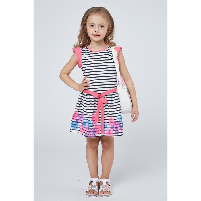 Платье для девочек, рост 110-116 см, возраст 5 лет, цвет белый в чёрную полоску