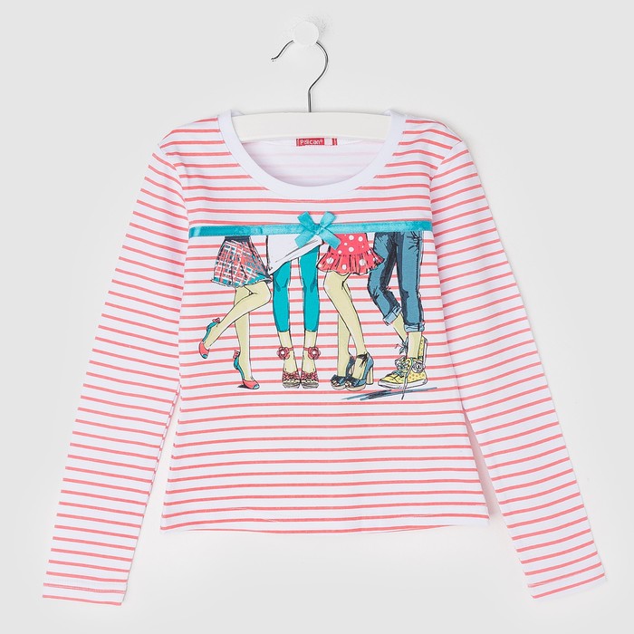 Джемпер для девочек, рост 122-128 см, возраст 7 лет, цвет белый в розовую полоску