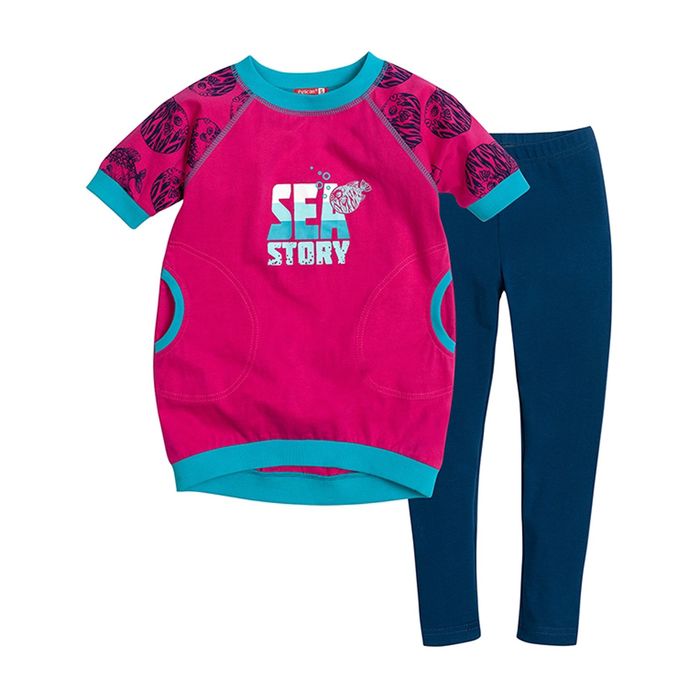 Комплект для девочек (лосины + туника), рост 86-92 см, возраст 1 год, цвет розовый