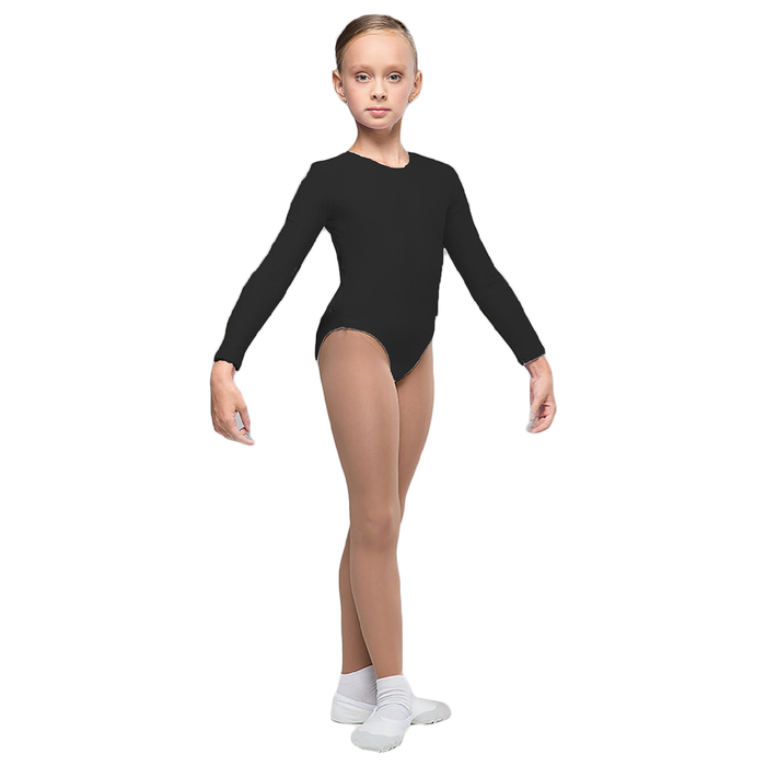 Костюм гимнастический "Силуэт", с длинным рукавом, размер 30, цвет чёрный
