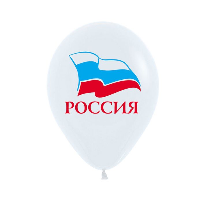 Шары латексные 12" "Россия", 2-сторонний рисунок, пастель, набор 100 шт., цвет белый