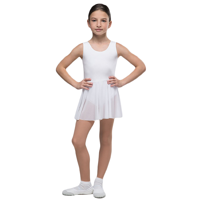 Костюм гимнастический "Репетиция", на лямке, юбка-сетка, размер 38, цвет белый