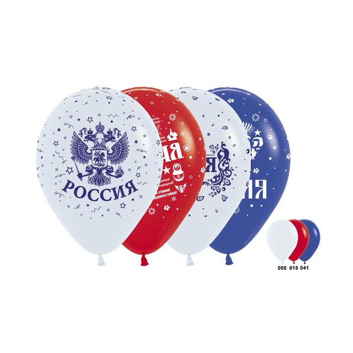 Шары латексные 12" "Россия", 5-сторонний рисунок, пастель, набор 50 шт., цвета МИКС