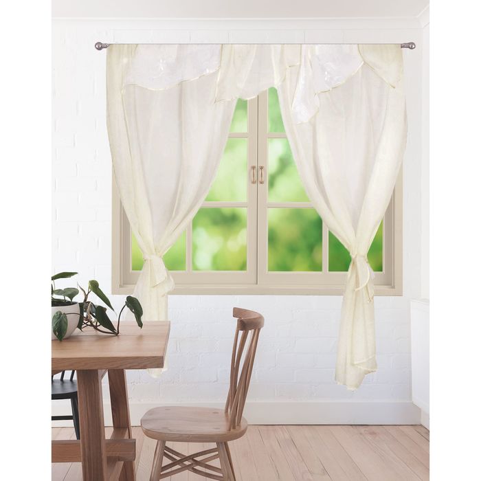 Штора для кухни "Муза" со шторной лентой, ширина 300 см, высота 180 см, ламбрекен 300х35 см, цвет бежевый