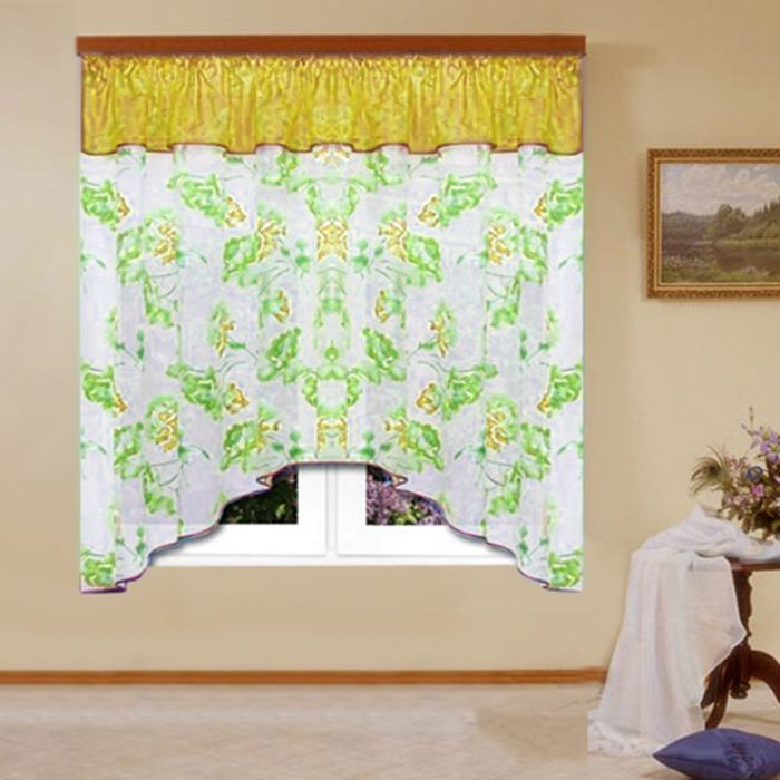 Штора для кухни "Нарцисс" со шторной лентой, ширина 300 см, высота 170 см, цвет жёлтый, принт микс