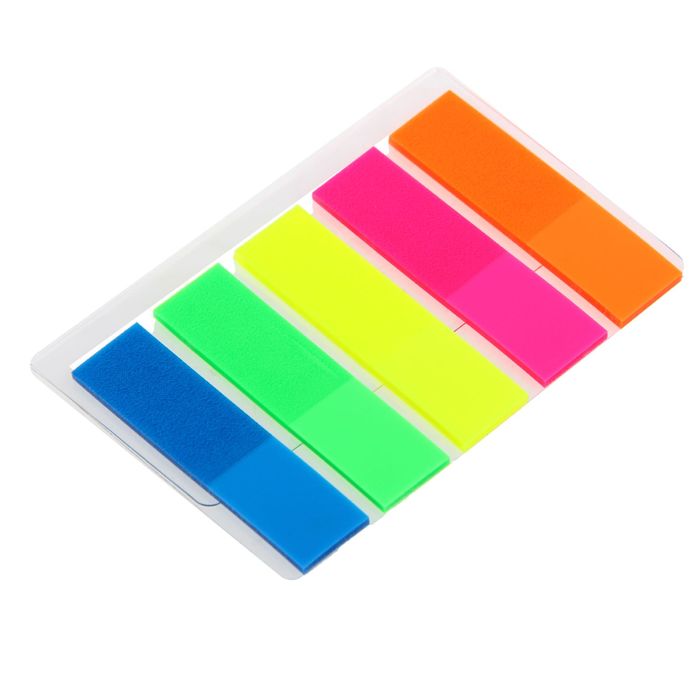Блок-закладка с липким краем пластик Hopax, 25 листов, 5 цветов, неоновый