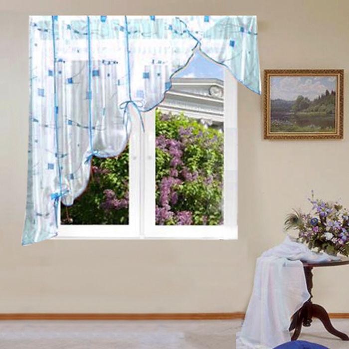 Штора для кухни "Айсберг" со шторной лентой, ширина 300 см, высота 180 см, цвет голубой, принт микс