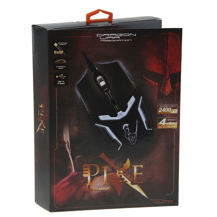 Мышь Qumo Dragon War Pike, оптическая, проводная, 800/1200/1600/2400 dpi, провод 1.5 м, USB