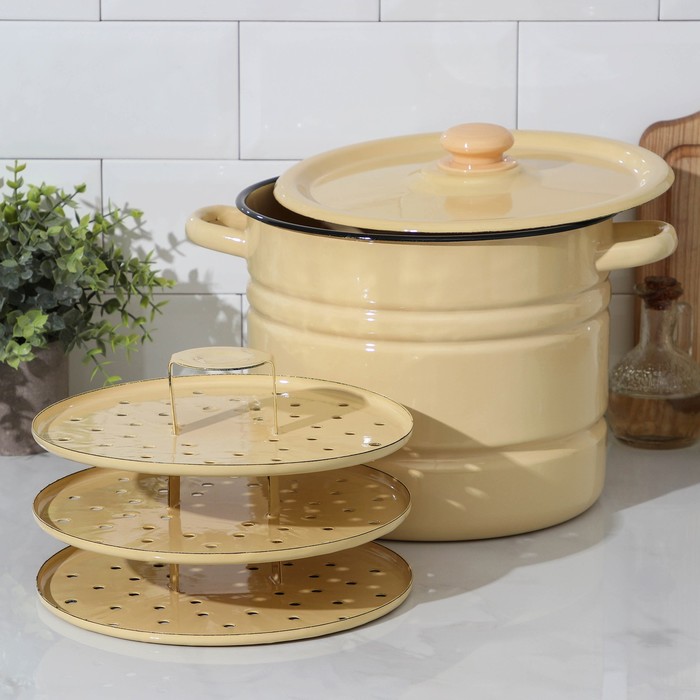 Мантоварка 9 л "Позница", 3 вставки, с пластмассовой ручкой, цвет бежевый