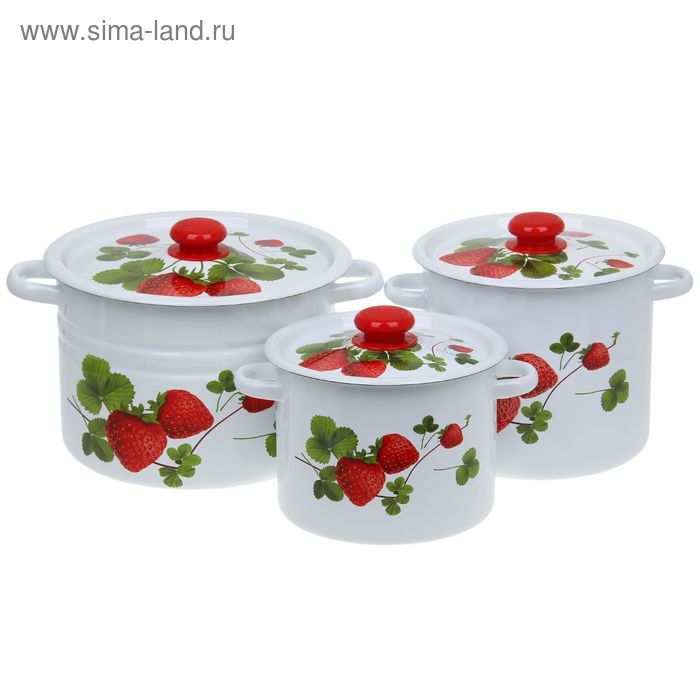 фото Набор кастрюль «летняя ягода», 3 предмета: 3,5 л, 5,5 л, 8 л сибирские товары