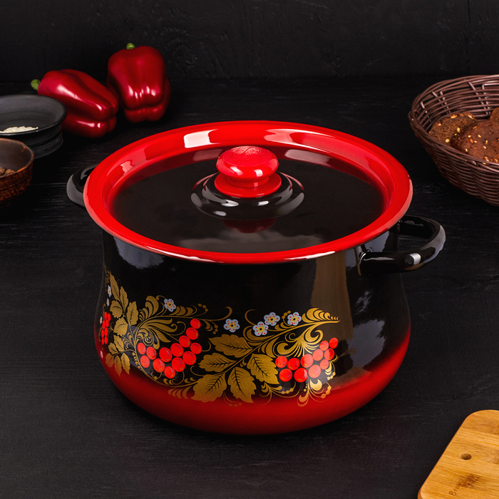 Кастрюля грушевидная 8 л с пластмассовой ручкой, деколь и ручка МИКС