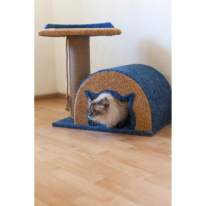 Комплекс "Котомагия" с круглым домиком, когтеточкой и лежанкой, 60 х 40 х 50 см, микс