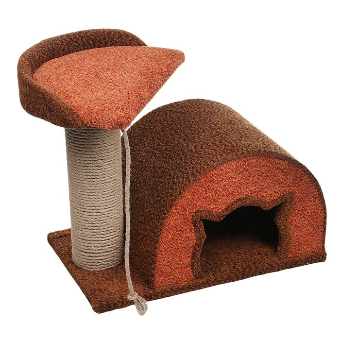 Комплекс "Котомагия" с круглым домиком, когтеточкой и лежанкой, 60 х 40 х 50 см, микс