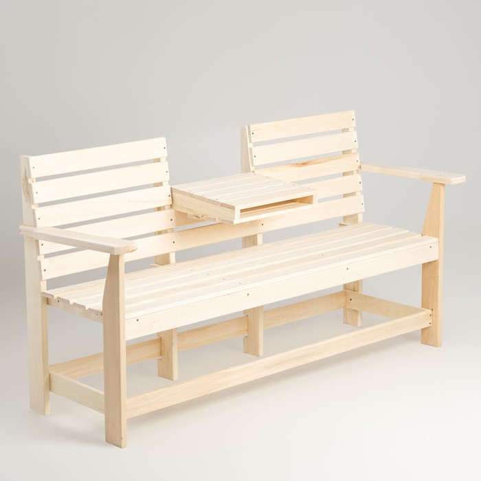 Скамейка, 160×60×90см, из липы, с выдвижным столиком, Добропаровъ