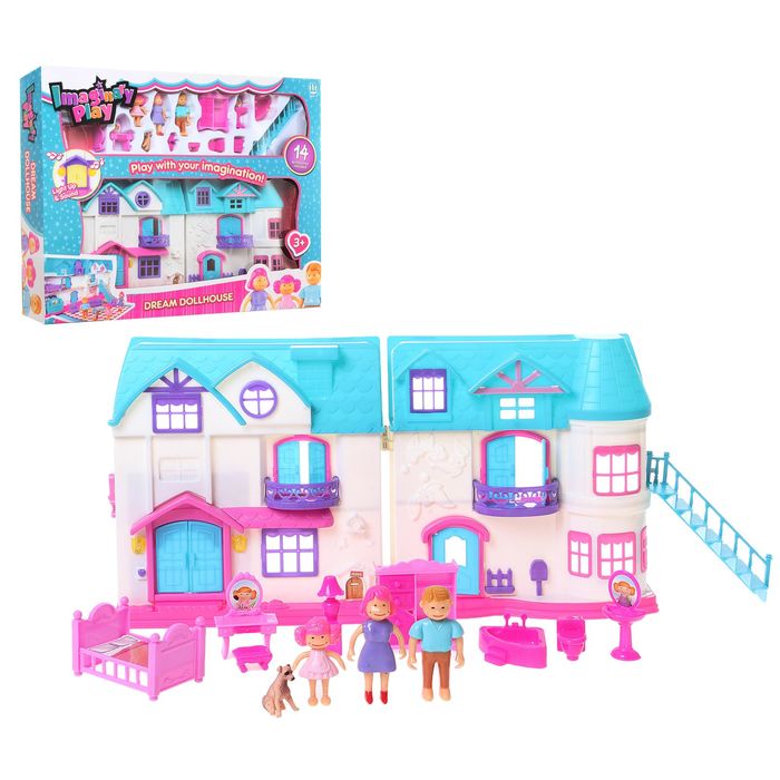 Дом для кукол "Весёлая семейка" с мебелью, лестницей, фигурками, световые и звуковые эффекты