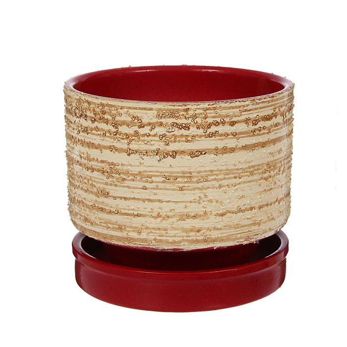 Кашпо "Бежевый рельеф" двухцветное, бордовое