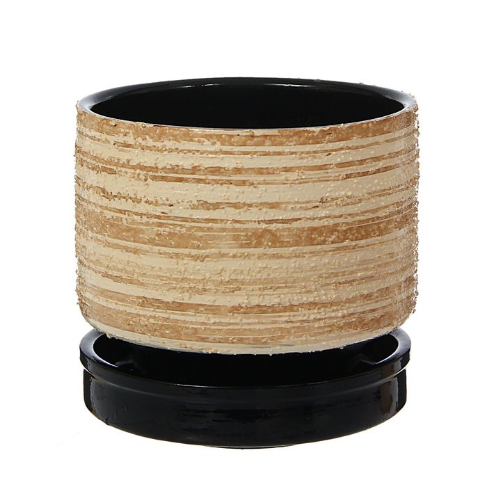 Кашпо "Бежевый рельеф" двухцветное, чёрное