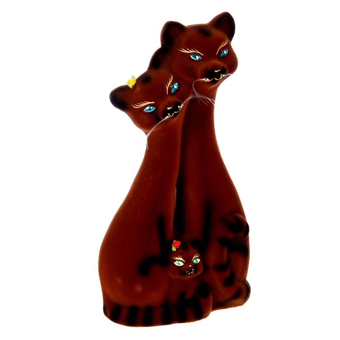 Копилка "Семейство котов" большая, флок, коричневая