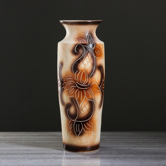 Ваза напольная "София" малая, шамот, цветы, микс