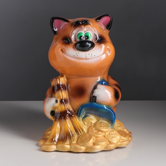 Копилка "Кот с веником" глянец, шоколадный