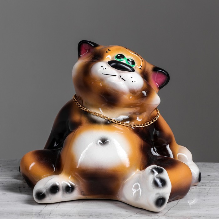 Копилка "Кот-толстопуз" малая, глянец, бежево-шоколадная