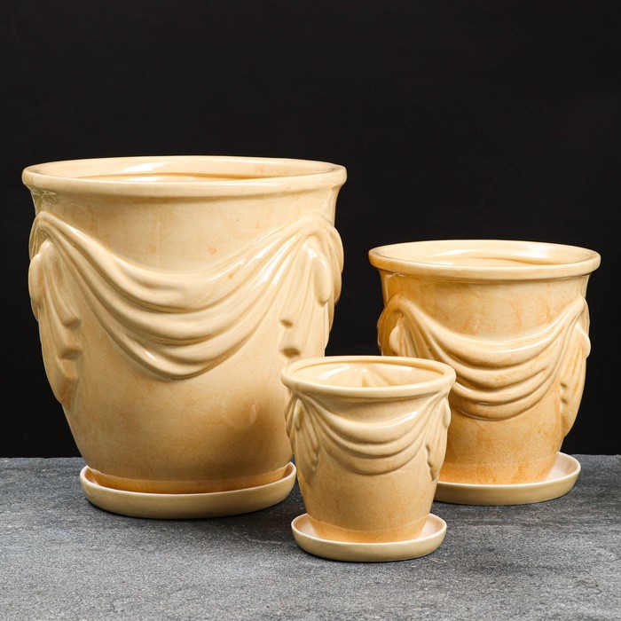 Набор кашпо 3шт. "Уют" бежевое 10 л/ 3,2 л/ 1 л