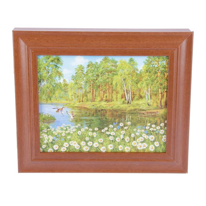 Ключница "Полянка с ромашками у речки" орех