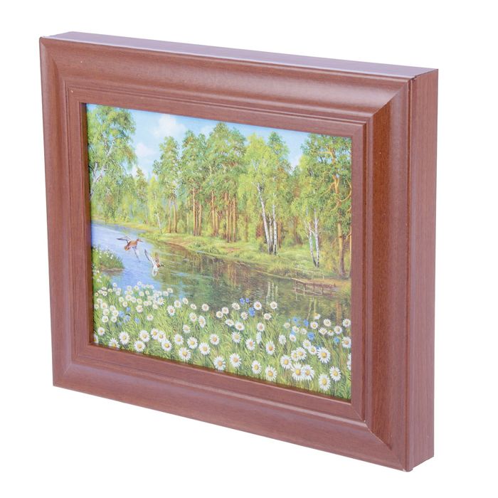 Ключница "Полянка с ромашками у речки" орех