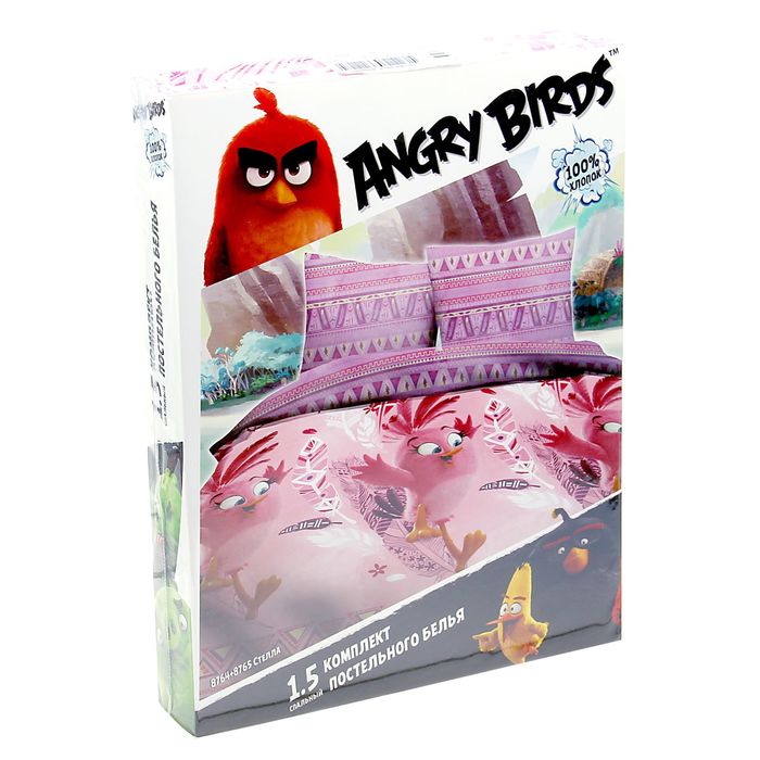 Постельное бельё Angry Birds "Стелла" 1,5 сп., размер 143*215 см, 150*214 см, 70*70 см-1 шт., 120 г/м2