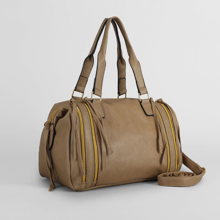 Сумка женская на молнии "Келли", 1 отдел, длинный ремень, бежевая