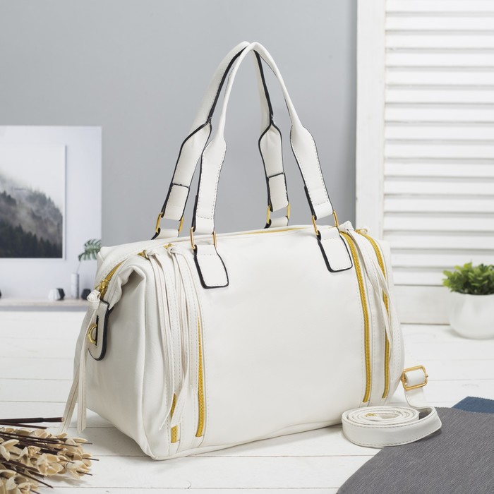 Сумка женская на молнии, 1 отдел, длинный ремень, цвет белый