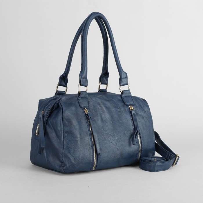 Сумка женская на молнии "Кейт", 1 отдел, 3 наружных кармана, длинный ремень, синяя