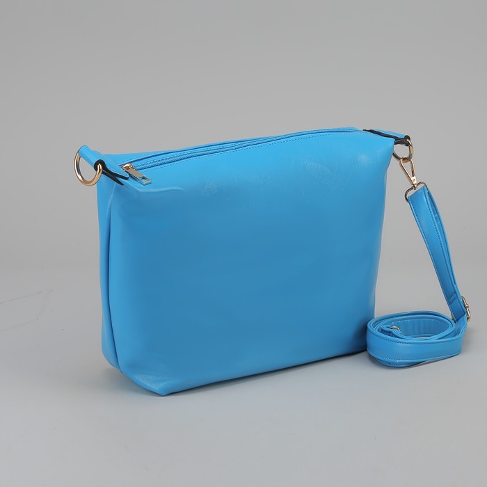 Сумка женская на молнии "Джейн", 1 отдел, длинный ремень, голубая