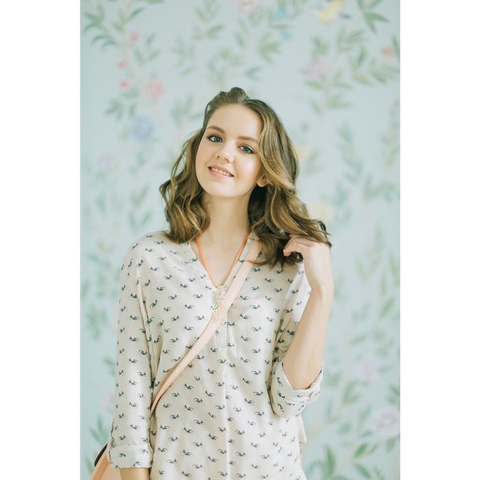 Блузка женская, бежевый принт, размер 46-48 (L), рост 170 см (арт. 1611181325)