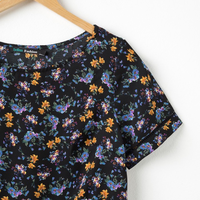 Блузка женская, цвет чёрный с рисунком, размер 46 (M), рост 170 см (арт. 1611091317)