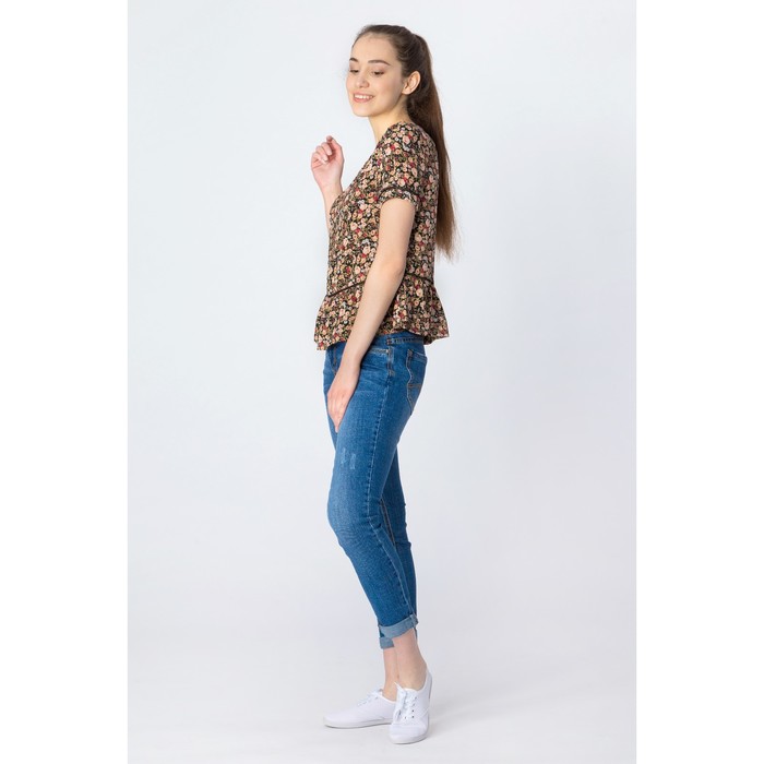 Блузка женская, коричневый принт, размер 44 (S), рост 170 см (арт. 1611091317)