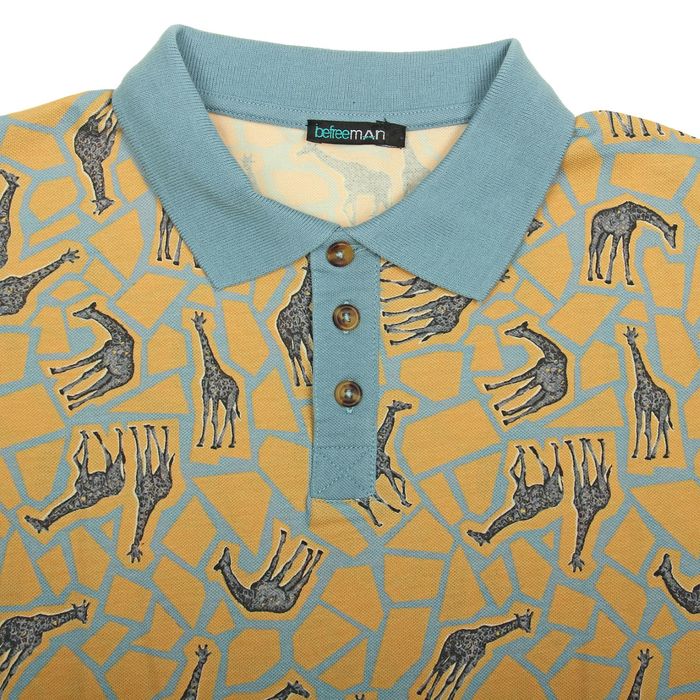 Футболка-поло мужская, голубой принт, размер 48-50 (L), рост 176 см (арт. 619027408)