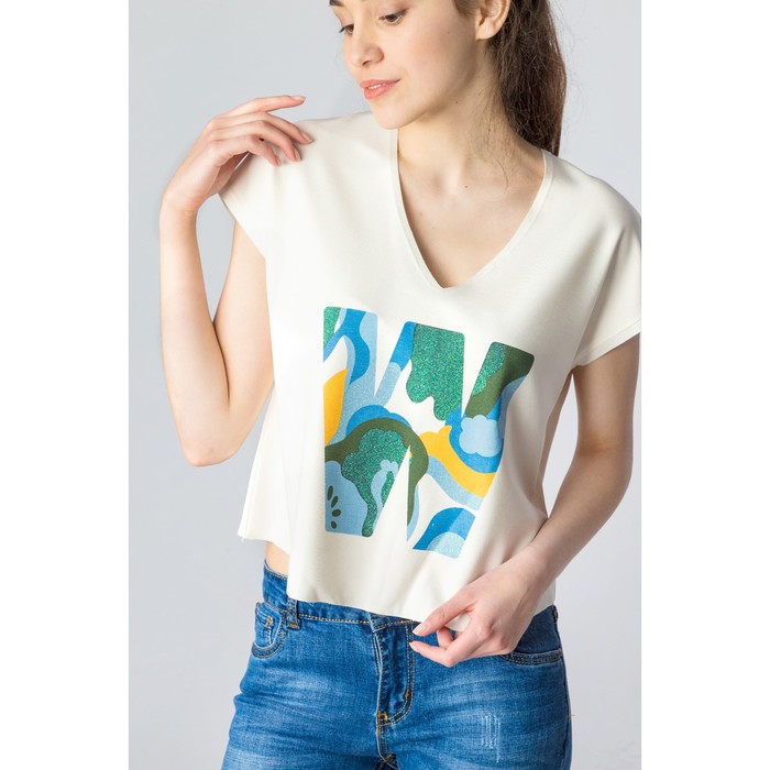 Блузка женская, белый принт, размер 46 (M), рост 170 см (арт. 1611266458)