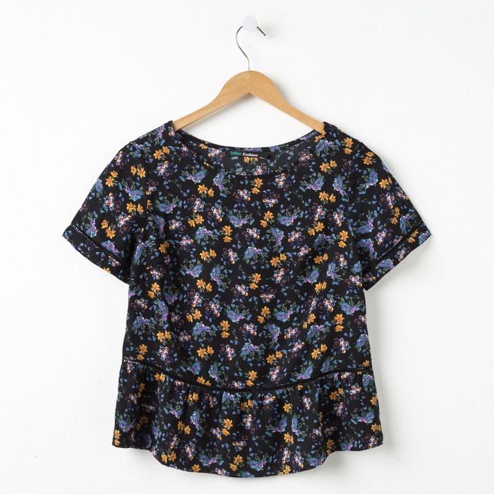 Блузка женская, цвет чёрный с рисунком, размер 48 (XL), рост 170 см (арт. 1611091317)