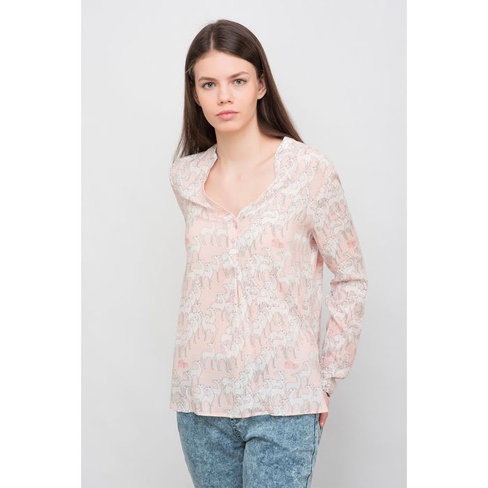 Блузка женская, розовый принт, размер 44 (S), рост 170 см (арт. 1611181325)