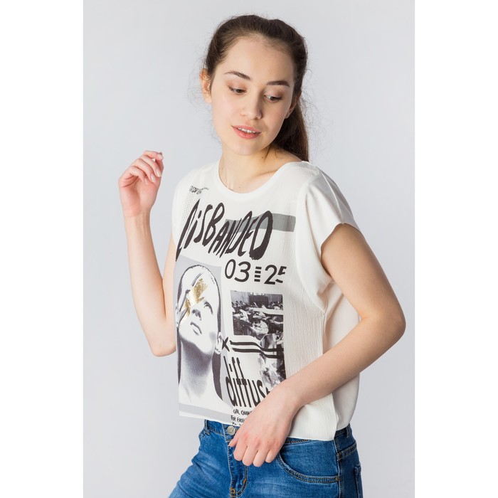 Блузка женская, белый принт, размер 46-48 (L), рост 170 см (арт. 1611095447)