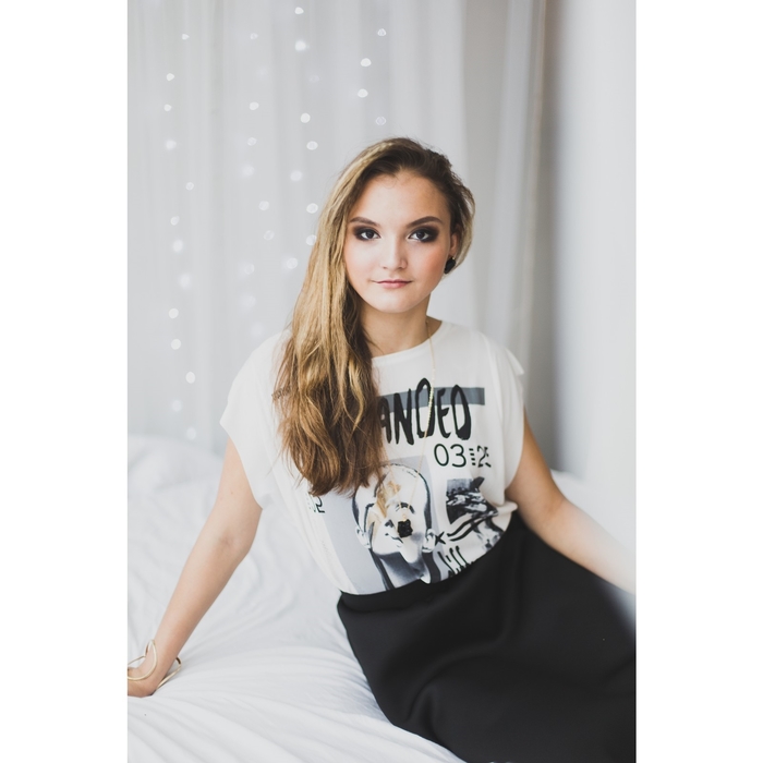 Блузка женская, белый принт, размер 46-48 (L), рост 170 см (арт. 1611095447)