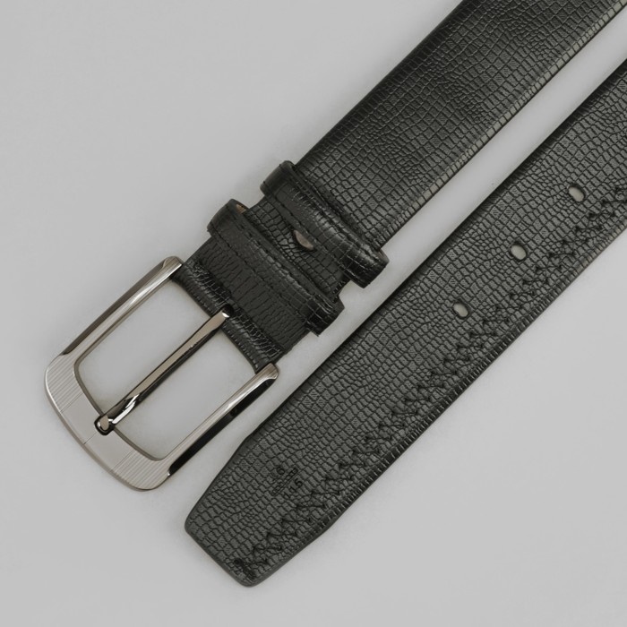 Ремень мужской "Джон", винт, пряжка под тёмный металл, ширина - 3,8см, чёрный